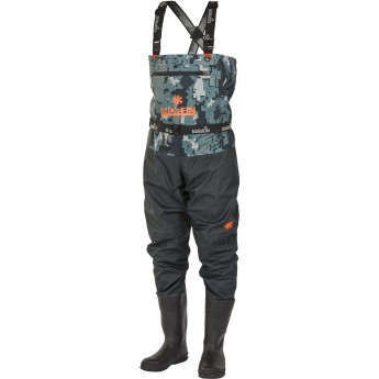 Полукомбинезон забродный NORFIN PILOT CAMO BOOTFOOT р.43-M с сапогами резина
